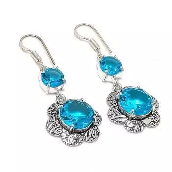 Серьги из стерлингового серебра 925 пробы с натуральным швейцарским голубым топазом 2,01 дюйма H4Z41