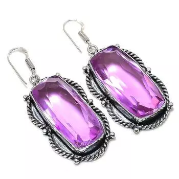 Серьги из стерлингового серебра 925 пробы с натуральным розовым кунцитом 2,36 дюйма G9a24