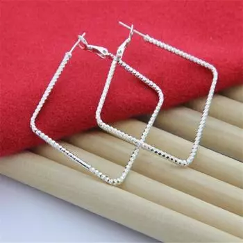 Серьги из стерлингового серебра 925 пробы для женщин, квадратные большие женские изысканные роскошные подвески на крючках, свадебные модные классические ювелирные изделия серебряный