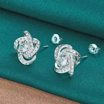 Серьги из стерлингового серебра 925 пробы с цирконом AAA, модные ювелирные изделия 1.5cm*1.5cm