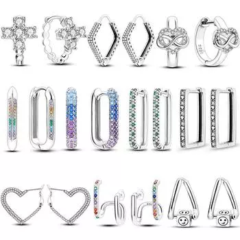 Серьги из стерлингового серебра 925 пробы с кристаллами и треугольными сердечками в форме круга для женщин