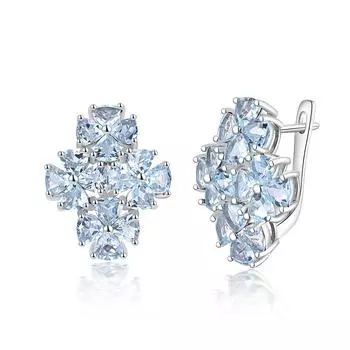 Серьги из стерлингового серебра 925 пробы с натуральным небесно-голубым топазом, изысканные украшения для женщин, хороший подарок, цветочный дизайн L синий