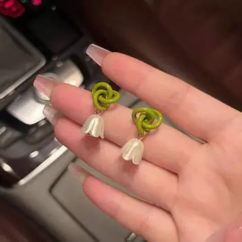 Серьги из стерлингового серебра «Ландыш» — элегантные, модные, универсальные летние серьги в лесном стиле для женщин Wrap Lily of the Valley Stud Earrings зелёный