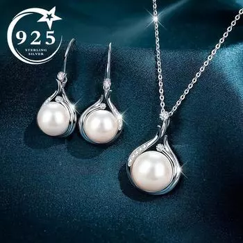 Серьги из стерлингового серебра S925 для женщин, натуральные пресноводные серьги с высококлассным темпераментным ожерельем, предлагающим годовщину свадьбы