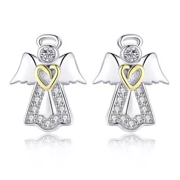 Серьги из стерлингового серебра S925, модные женские серьги-гвоздики с ангелом-хранителем, противоаллергические, темпераментные белый