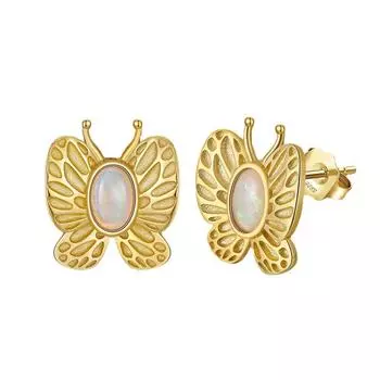 Серьги из стерлингового серебра S925 пробы, натуральный опал, инкрустированные золотые серьги в виде бабочек 925