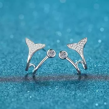 Серьги из стерлингового серебра S925 с женским покрытием Pt950, серьги с хвостом русалочки, микро-мозаика, серьги из камня моссана