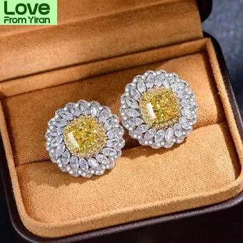 Серьги из стерлингового серебра S925, серьги-гвоздики для женщин, свадебные, дамские, роскошные, 21 * 21 мм, серьги с бриллиантами из высокоуглеродистого серебра