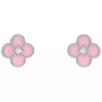 Серьги из стерлингового серебра S925, серьги-гвоздики с четырьмя листами клевера для женщин, розовая наклейка из смолы, украшения для ушей золотой