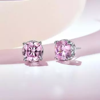 Серьги из стерлингового серебра S925, серьги-гвоздики для женщин, свадебные, дамские, роскошные, 10 * 10 мм, розовые, высокоуглеродистые бриллиантовые серьги, ювелирные изделия