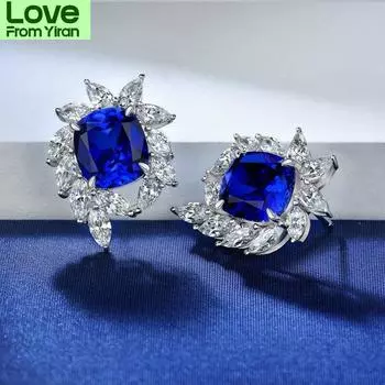 Серьги из стерлингового серебра S925, серьги-гвоздики для женщин, свадебные, дамские, роскошные, 10 * 11 мм, красные, высокоуглеродистые, бриллиантовые серьги, ювелирные изделия