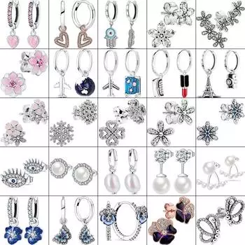 Серьги из стерлингового серебра S925, синяя бабочка, цветок, четыре листа клевера, жемчуг, сверкающие серьги-кольца для женщин, модные роскошные ювелирные изделия CHINA