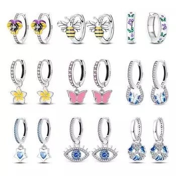 Серьги из сверкающего циркония, 100% стерлингового серебра 925 пробы, красочные серьги в виде цветка, бабочки, пчелы для женщин, элегантные свадебные украшения, подарок