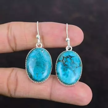 Серьги из тибетской бирюзы, натуральные драгоценные камни, серьги-подвески ручной работы из стерлингового серебра 925 пробы, уникальные стильные серьги, подарки для мамы