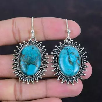 Серьги из тибетской бирюзы, серьги ручной работы с драгоценными камнями, серьги из стерлингового серебра 925 пробы, настоящие ювелирные изделия из тибетской бирюзы, подарки для нее, серьги-капли