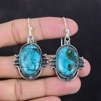 Серьги из тибетской бирюзы, серьги из натурального драгоценного камня, серьги из стерлингового серебра 925 пробы, ювелирные изделия ручной работы, антикварные серьги, подарки для мамы, женские серьги