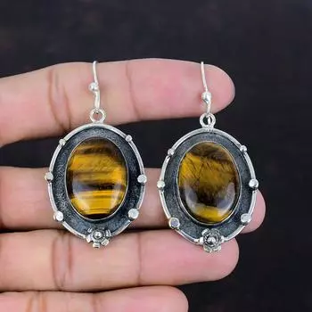 Серьги из тигрового глаза, ювелирные изделия ручной работы, серьги из настоящего драгоценного камня, серебряные серьги 925 пробы, ювелирные изделия с камнями по рождению, потрясающие серьги-подвески, подарок для нее