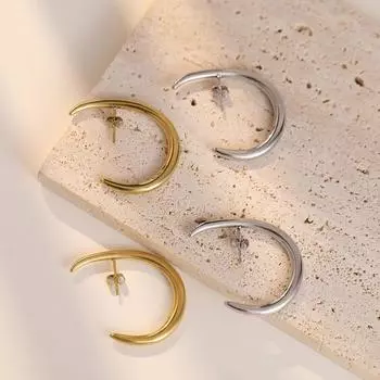 Серьги из титановой стали, холодный ветер, C-образные серьги с крючками, простой дизайн золотистый