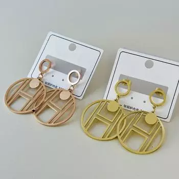 Серьги из титановой стали с буквой H, модные круглые двухсторонние серьги из розового золота золотой