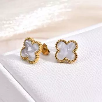 Серьги из титановой стали с четырьмя листами клевера, женские летние нишевые серьги премиум-класса с акриловым покрытием из титановой стали чёрный