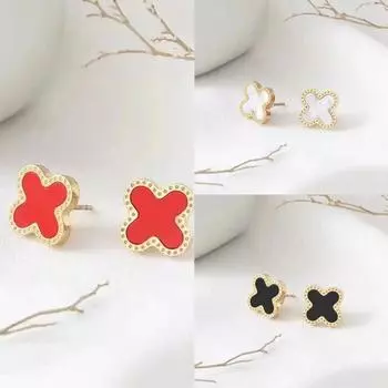 Серьги из титановой стали с четырьмя листочками клевера, простые серьги высокого уровня Sense Of, персонализированные серьги Net Red, женские серьги чёрный