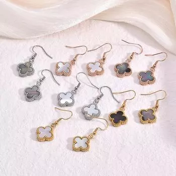 Серьги из титановой стали с перламутром, высококачественные двухсторонние серьги-подвески в виде клевера на удачу