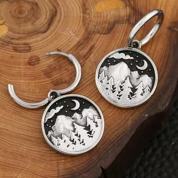 Серьги из титановой стали с простым темпераментом, нержавеющая сталь, ретро-серьги-подвески в виде гор, пара