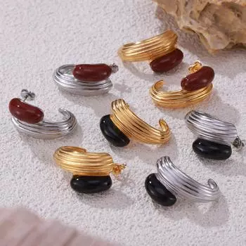 Серьги из титановой стали в стиле ретро с цветной каплей в форме буквы C, модный нишевый дизайн, серьги-сращивания