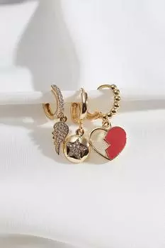 Серьги из трех частей золотого цвета с фигурками крыльев