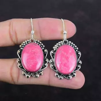 Серьги из тулита, 925 пробы, серьги из стерлингового серебра, потрясающие ювелирные изделия, серьги из настоящих драгоценных камней, украшения ручной работы из тулита, подарки для женщин, уникальные серьги