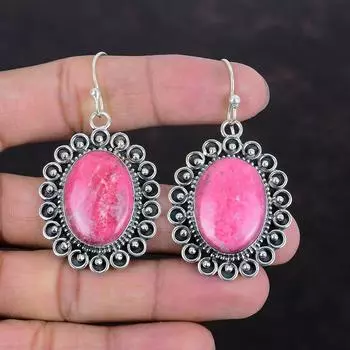 Серьги из тулита, серебряные серьги ручной работы, серьги из настоящего драгоценного камня, серьги из тулита, дизайнерские подарки на годовщину