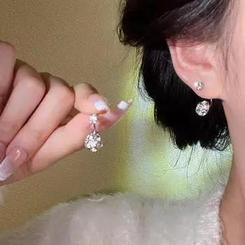 Серьги из высококачественного серебра S925 с цирконием: Легкая роскошь, супер яркий бриллиантовый дизайн, стиль «два в одном» для женщин E5968 серебряный