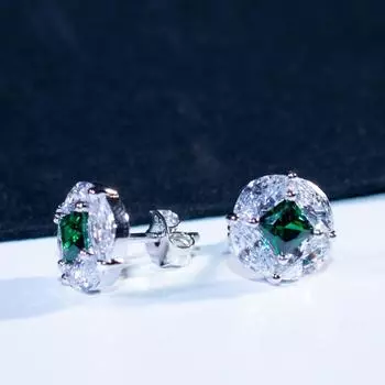 Серьги из зеленого и белого круглого циркония оптом для женщин, западные серьги из серебра 925 пробы белый/зелёный