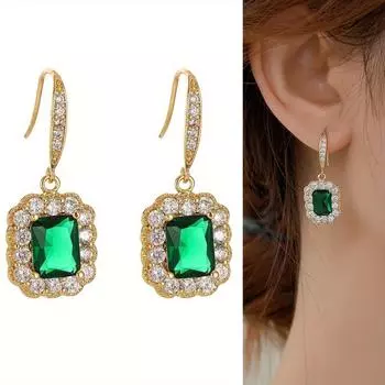 Серьги из зеленого квадратного циркона, инкрустированные стразами, роскошные ювелирные изделия, серьги-подвески из сплава, идеальный женский аксессуар для женщин, повседневный и праздничный декор