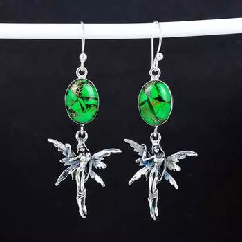 Серьги из зеленого медно-бирюзового драгоценного камня, антикварные серьги из стерлингового серебра 925 пробы, серьги-подвески из серебра в стиле бохо, подарки на день рождения, подарки для нее 2.95 зелёный