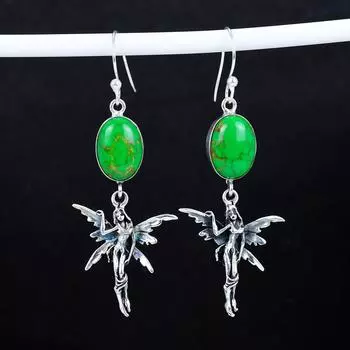 Серьги из зеленого медно-бирюзового драгоценного камня, антикварные серьги из стерлингового серебра 925 пробы, серьги-подвески из серебра в стиле бохо, подарки для ваты, подарки для нее 2.95 зелёный