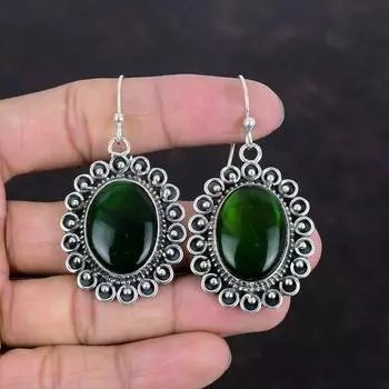 Серьги из зеленого огненного лабрадорита, драгоценные камни, антикварные ювелирные изделия, серьги из стерлингового серебра 925 пробы, ювелирные изделия ручной работы, подарок другу, стильные серьги