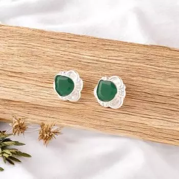 Серьги из зеленого оникса из серебра 925 пробы, ручная работа, пусеты с застежкой-пуссетой EE-159-18