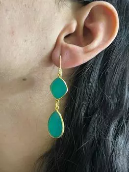 Серьги из зеленого оникса, стерлингового серебра 925 пробы, уникальные серьги из оникса