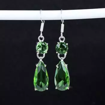 Серьги из зеленого перидота, старинные серьги из стерлингового серебра 925 пробы, серьги-подвески из серебра в стиле бохо, подарки для ваты, подарки для нее 2.95 зелёный