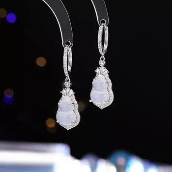 серьги из зеленой тыквы с инкрустацией из циркона и имитацией халцедона, простые и изысканные, универсальные, в стиле ретро, с пряжками для ушей изумрудный