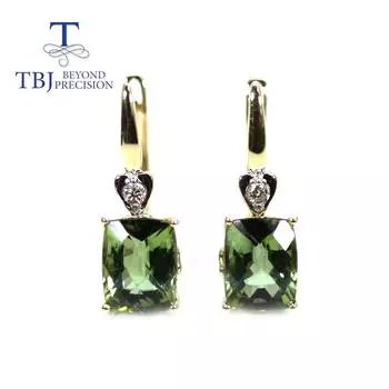 Серьги из желтого золота 585 пробы с бриллиантами и натуральным зеленым турмалином в форме сердца, бразильские драгоценные камни, изысканные украшения для женщин M зелёный