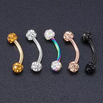 Серьги изогнутые штанги со стразами мужские поддельные серьги-гвоздики для губ ювелирные изделия для пирсинга шаровое кольцо в носу шпильки для бровей розового золота