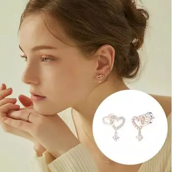 Серьги J.ESTINA Double Heart White Stone — элегантный подарок в премиальной упаковке