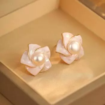 Серьги-камелии из французского пресноводного жемчуга легкие роскошные модные темпераментные серьги-гвоздики высокого класса для женщин 18K