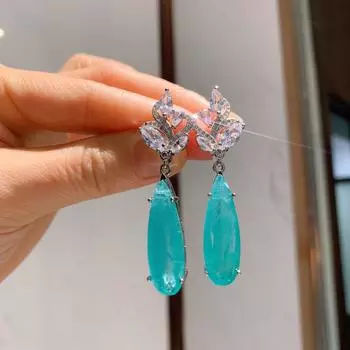 Серьги-капельки из серебра S925 с бриллиантами Параиба, персонализированные универсальные серьги с изумрудами, преувеличенные серьги