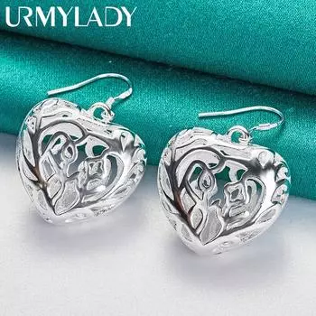 Серьги-капельки из стерлингового серебра 925 пробы с полыми сердечками для женщин, очаровательные модные украшения ME112