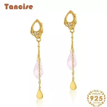 Серьги-капельки из стерлингового серебра 925 пробы с розовыми кристаллами, серьги-капли для женщин, подарки для свадебной вечеринки розовый