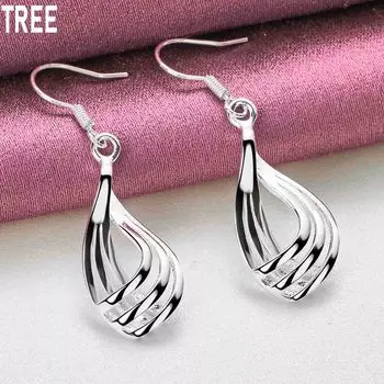 Серьги-капельки из стерлингового серебра 925 пробы с тремя линиями, изысканное очарование, модные свадебные украшения 3.70*1.30cm