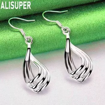 Серьги-капельки из стерлингового серебра 925 пробы с тремя линиями, модные свадебные украшения с шармом 3.70*1.30cm